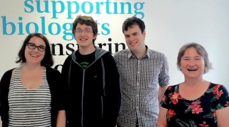Photo: from left to right -  Julija Hmeljak (Reviews Editor), Sam Holden (PIPS Data Intern), Máté Pálfy (preLights Community Manager) and Claire Moulton (Publisher).